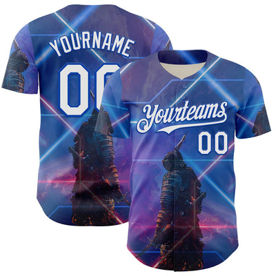 Custom Blue White-Thunder Blue 3D Pattern Design Outer Space Authentic Baseball Jersey