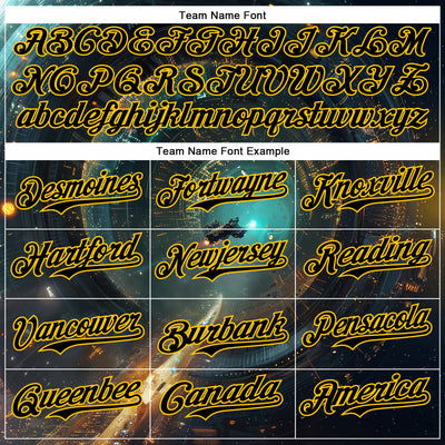 Custom Blue Black-Yellow 3D Pattern Design Outer Space Starships Authentic Baseball Jersey