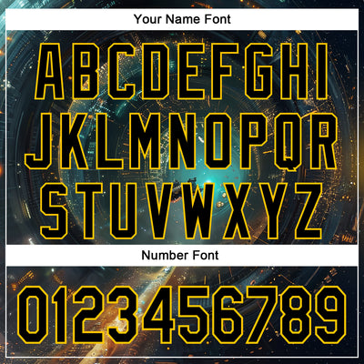 Custom Blue Black-Yellow 3D Pattern Design Outer Space Starships Authentic Baseball Jersey