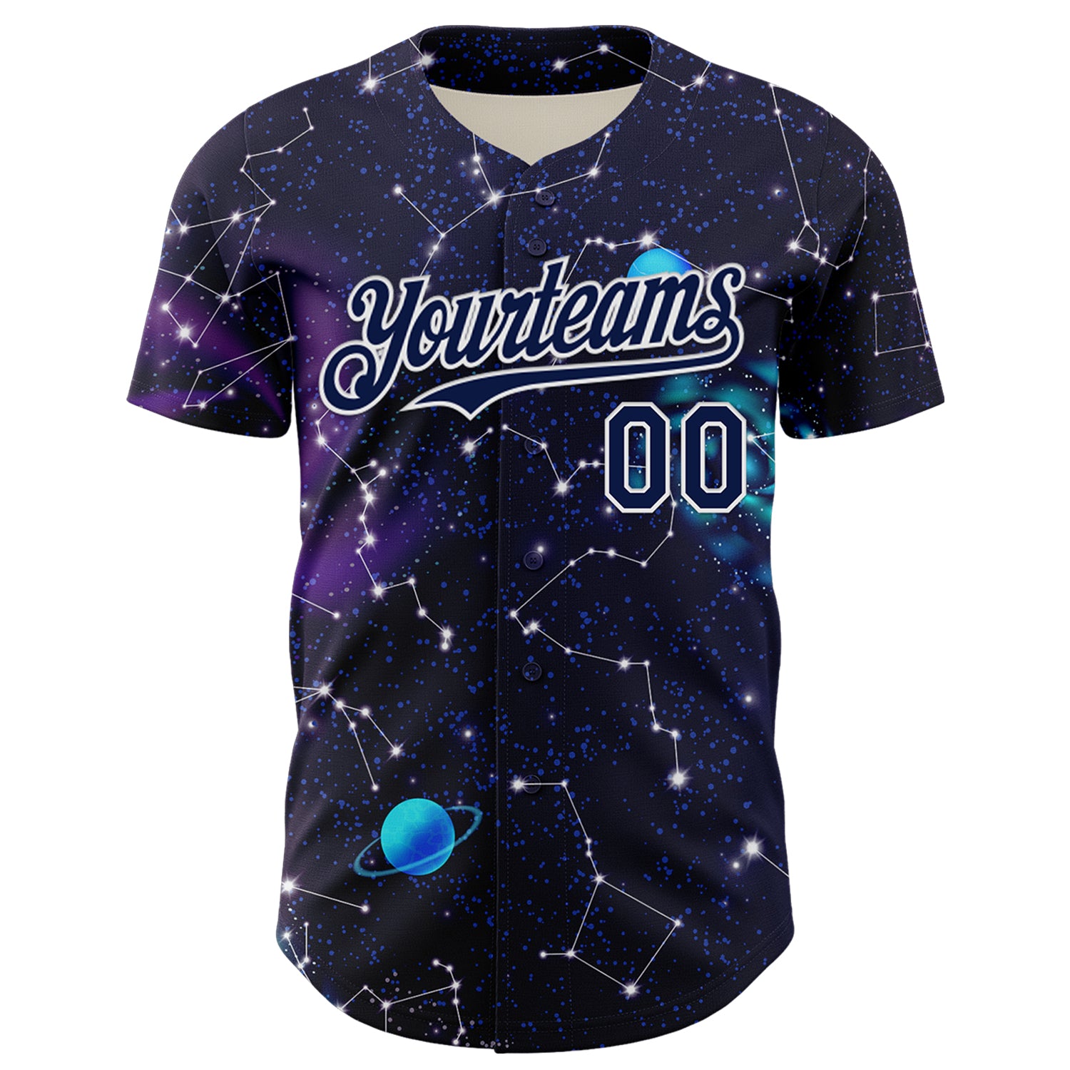 Custom Dark Purple Navy-White 3D Pattern Design Outer Space Galaxy Solar Authentic Baseball Jersey