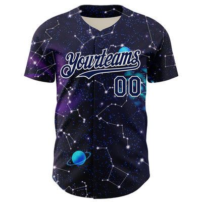 Custom Dark Purple Navy-White 3D Pattern Design Outer Space Galaxy Solar Authentic Baseball Jersey