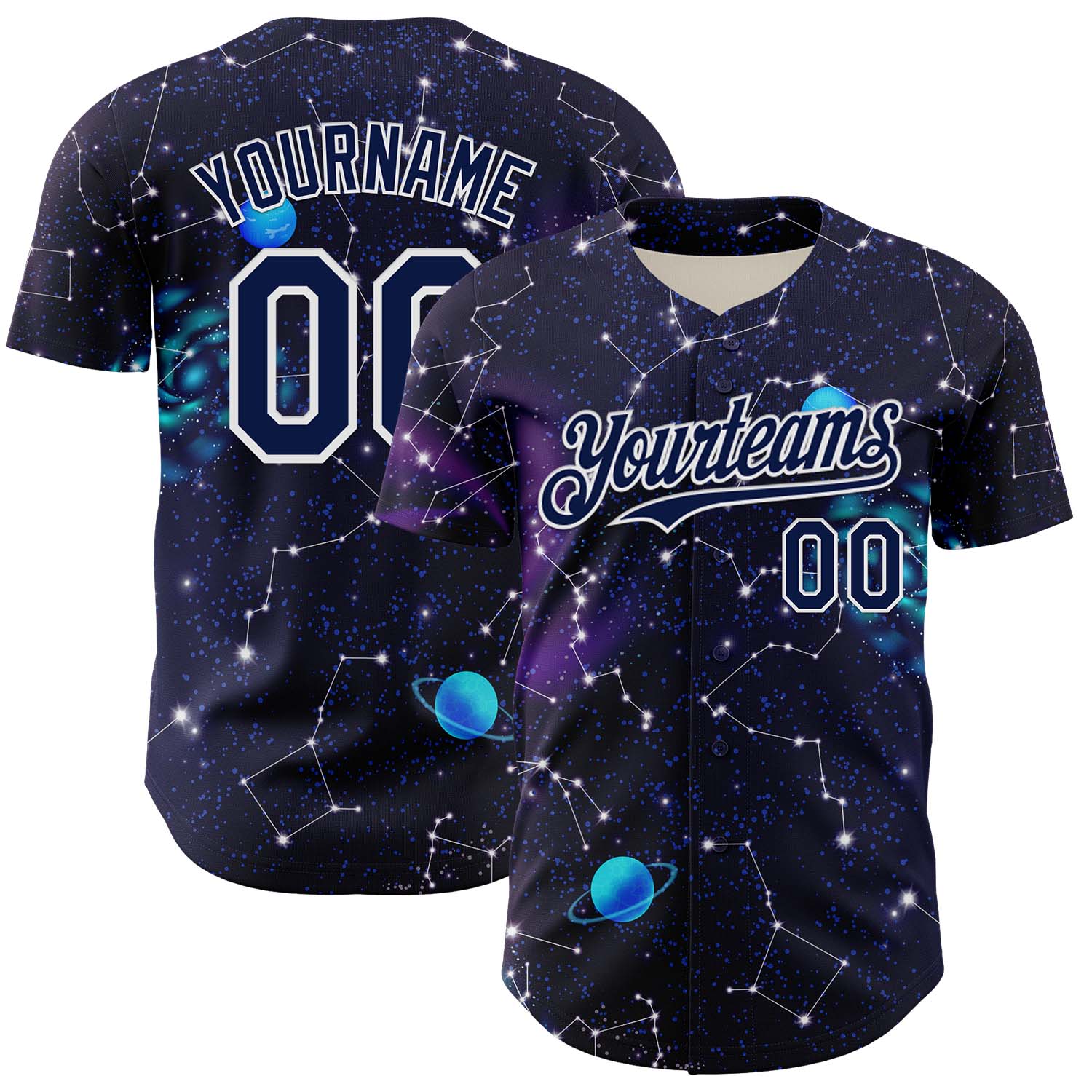 Custom Dark Purple Navy-White 3D Pattern Design Outer Space Galaxy Solar Authentic Baseball Jersey
