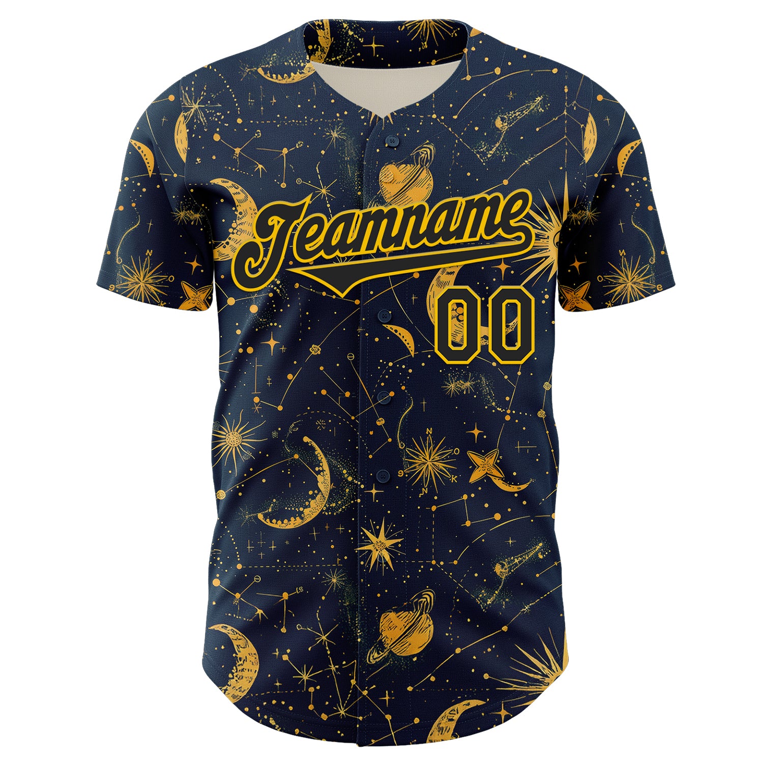 Custom Blue Black-Yellow 3D Pattern Design Outer Space Galaxy Solar Authentic Baseball Jersey