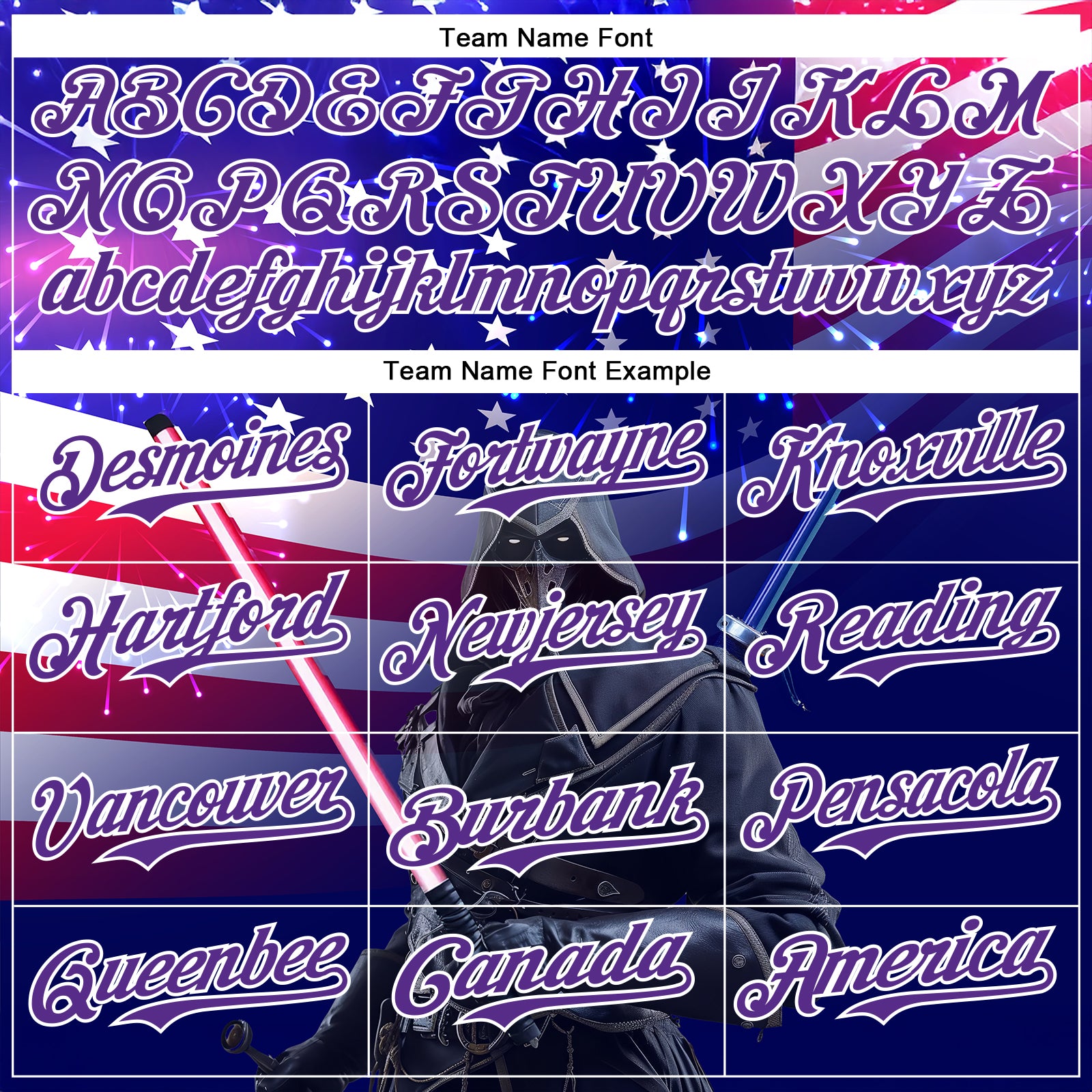 Custom Blue Purple-White 3D Pattern Design Outer Space Light Swords American Flag Authentic Baseball Jersey