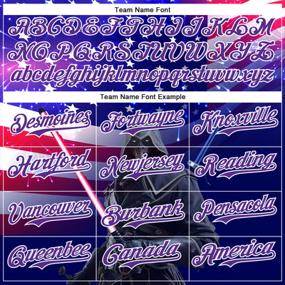 Custom Blue Purple-White 3D Pattern Design Outer Space Light Swords American Flag Authentic Baseball Jersey