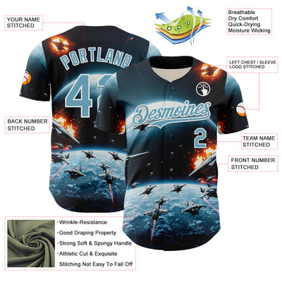 Custom Blue Shadow Blue-White 3D Pattern Design Outer Space Starships Authentic Baseball Jersey