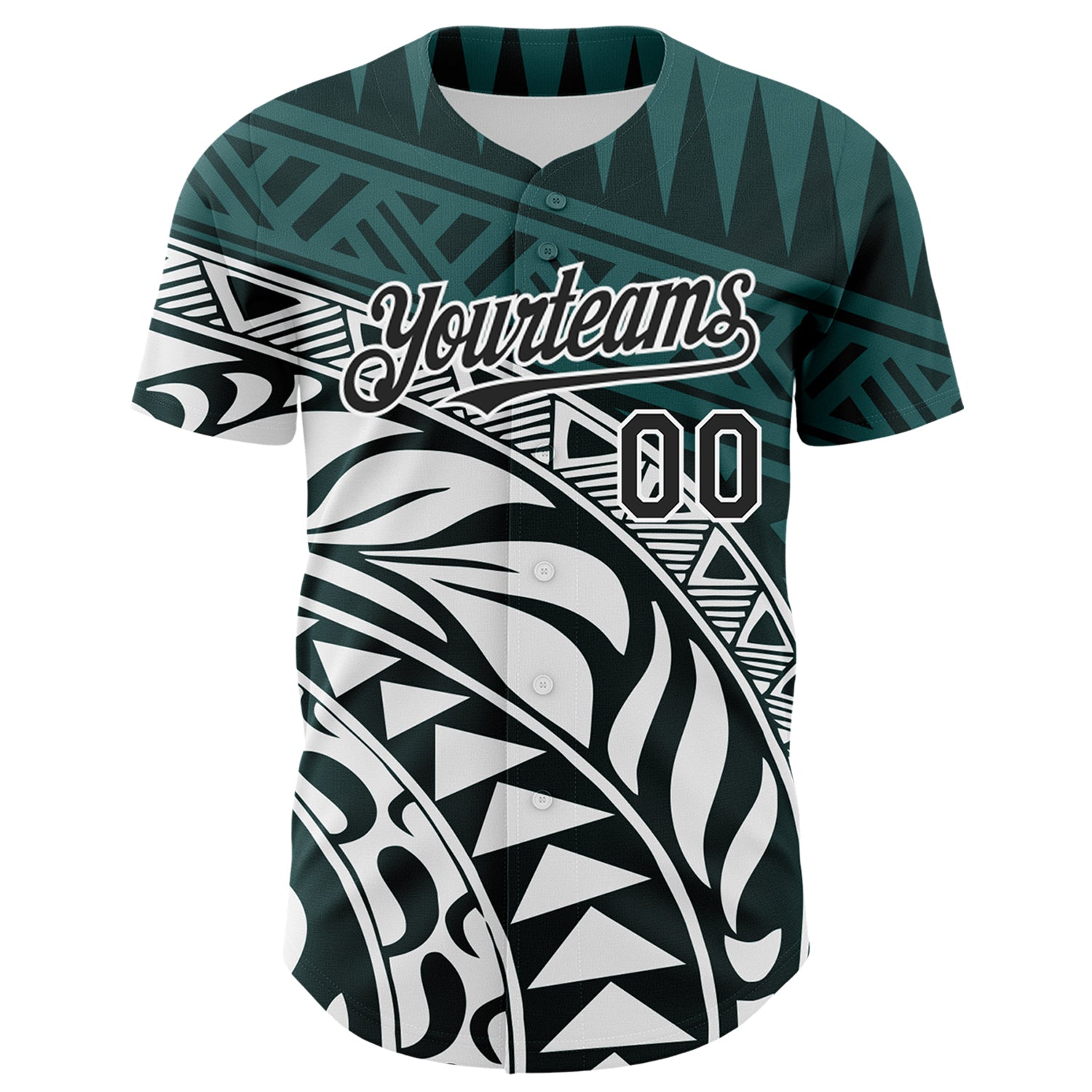 Custom Teal Black-White 3D Polynesian Style Islander Authentic Baseball Jersey