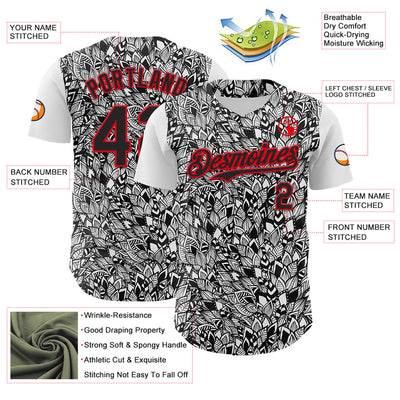 Custom White Black-Fire Red 3D Polynesian Style Islander Authentic Baseball Jersey