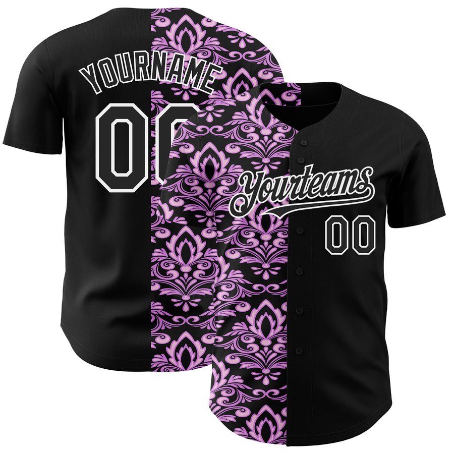 Custom Black Purple-White 3D Polynesian Style Islander Authentic Baseball Jersey