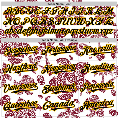 Custom White Black Crimson-Gold 3D Polynesian Style Palm Trees Islander Authentic Baseball Jersey