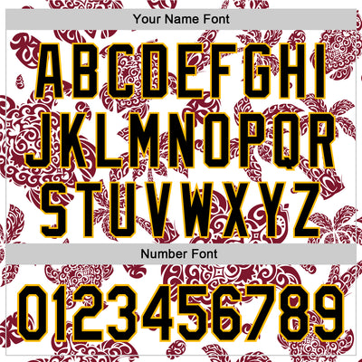 Custom White Black Crimson-Gold 3D Polynesian Style Palm Trees Islander Authentic Baseball Jersey