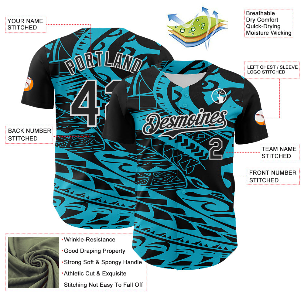 Custom Black Lakes Blue-White 3D Polynesian Style Islander Authentic Baseball Jersey
