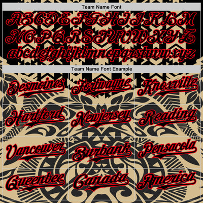 Custom Black Vegas Gold-Fire Red 3D Polynesian Style Islander Authentic Baseball Jersey