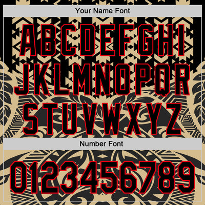 Custom Black Vegas Gold-Fire Red 3D Polynesian Style Islander Authentic Baseball Jersey