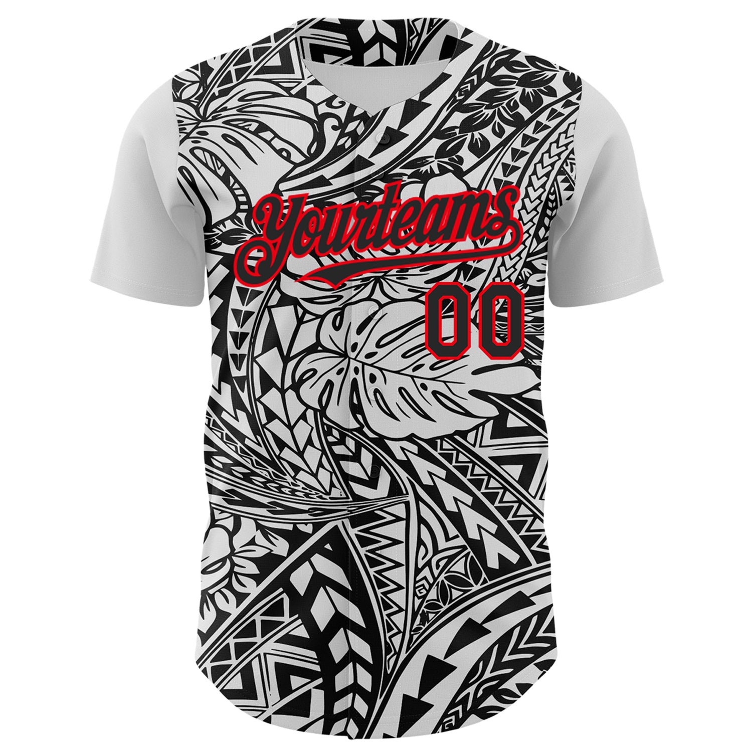 Custom Black White-Fire Red 3D Polynesian Style Islander Authentic Baseball Jersey