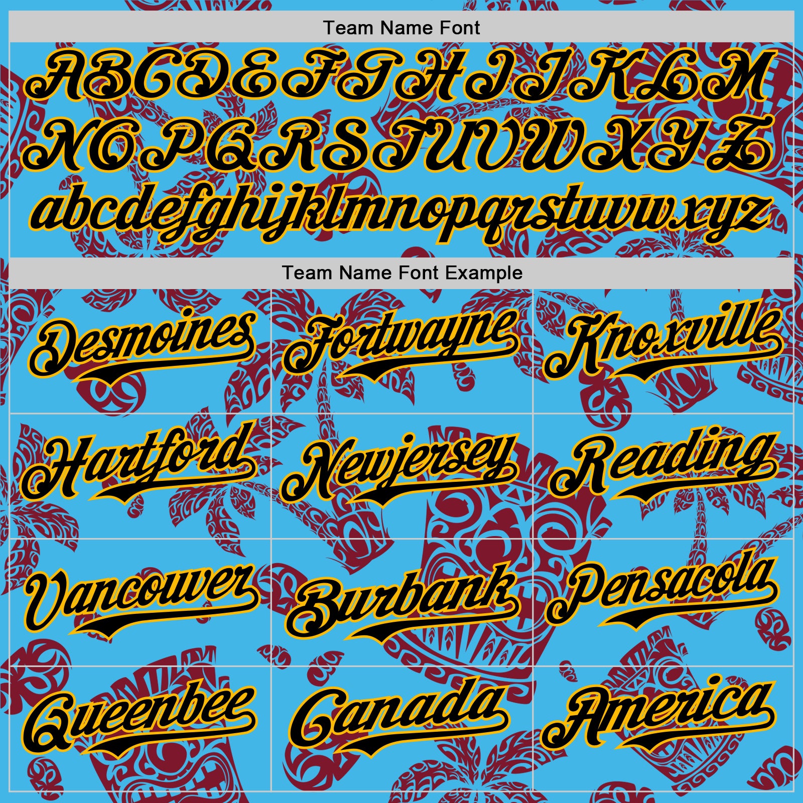 Custom Sky Blue Black Crimson-Gold 3D Polynesian Style Tiki Culture Islander Authentic Baseball Jersey