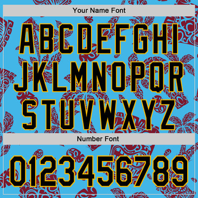 Custom Sky Blue Black Crimson-Gold 3D Polynesian Style Tiki Culture Islander Authentic Baseball Jersey