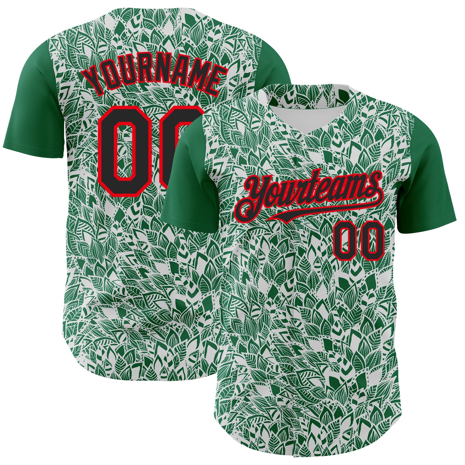 Custom White Black Kelly Green-Fire Red 3D Polynesian Style Islander Authentic Baseball Jersey