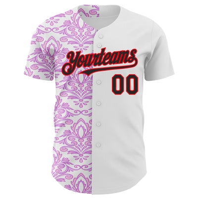 Custom White Black Purple-Fire Red 3D Polynesian Style Islander Authentic Baseball Jersey