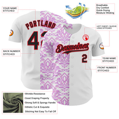 Custom White Black Purple-Fire Red 3D Polynesian Style Islander Authentic Baseball Jersey