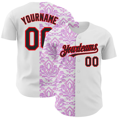Custom White Black Purple-Fire Red 3D Polynesian Style Islander Authentic Baseball Jersey