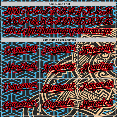 Custom Black Sky Blue Old Gold-Fire Red 3D Polynesian Style Islander Authentic Baseball Jersey