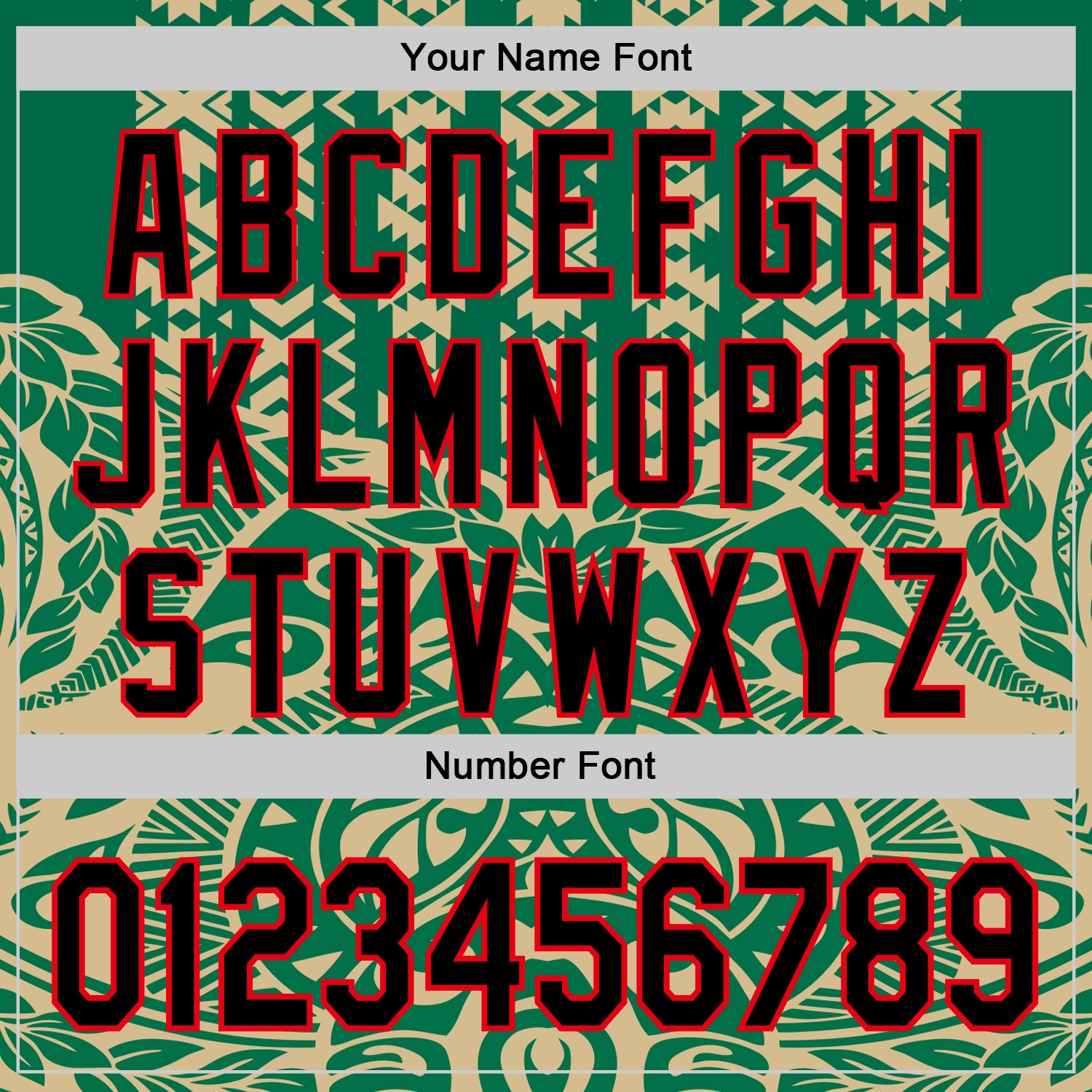 Custom Kelly Green Black Vegas Gold-Fire Red 3D Polynesian Style Islander Authentic Baseball Jersey