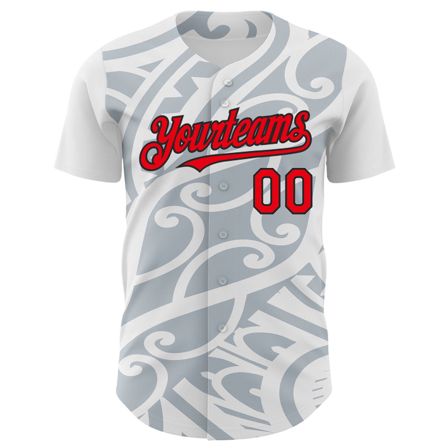 Custom White Fire Red Silver-Black 3D Polynesian Style Islander Authentic Baseball Jersey