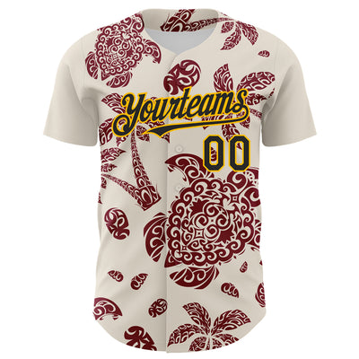 Custom Cream Black Crimson-Gold 3D Polynesian Style Palm Trees Islander Authentic Baseball Jersey