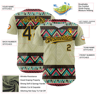Custom Green Black-Gold 3D Polynesian Style Islander Authentic Baseball Jersey
