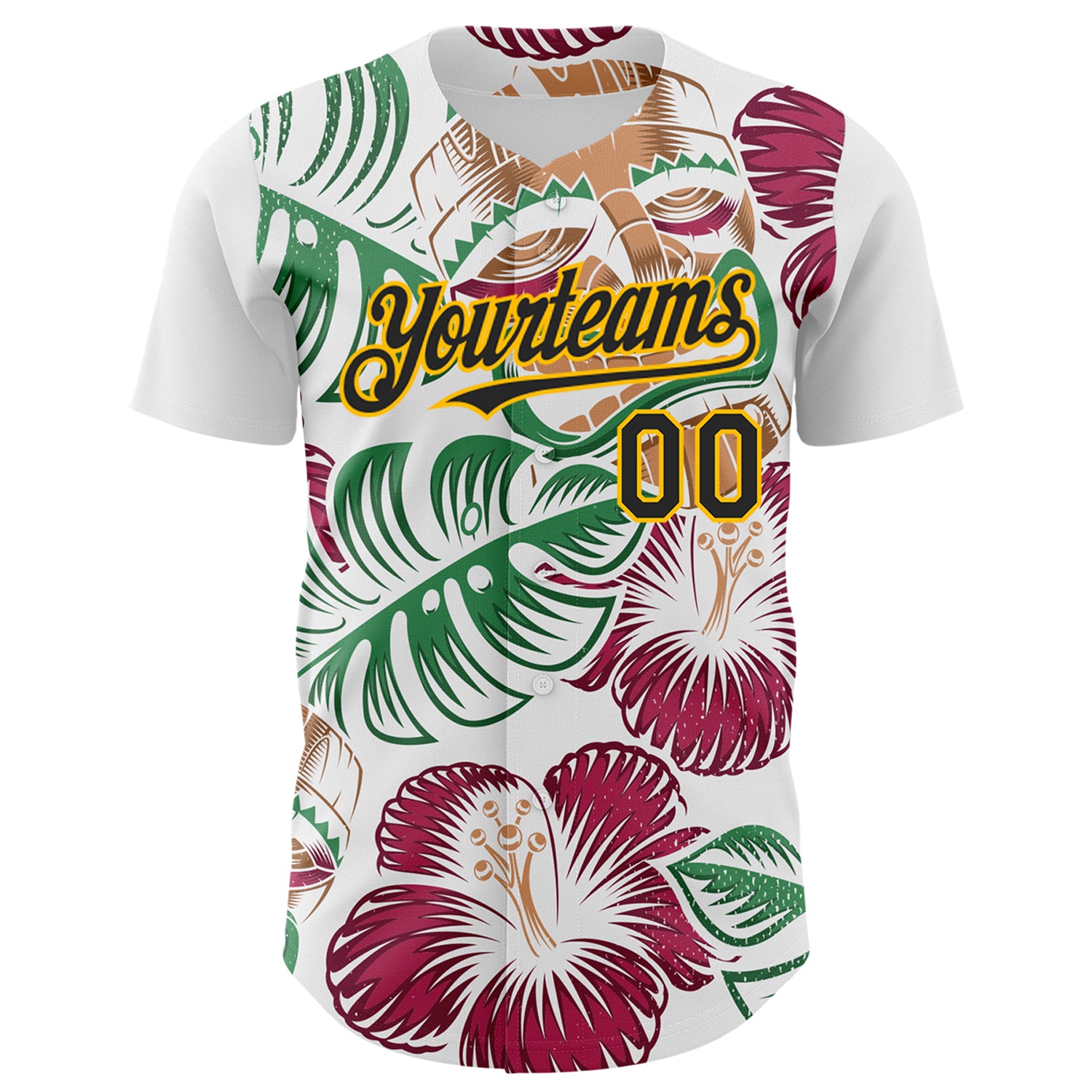 Custom White Black-Gold 3D Polynesian Style Tiki Culture Palm Leaves Islander Authentic Baseball Jersey