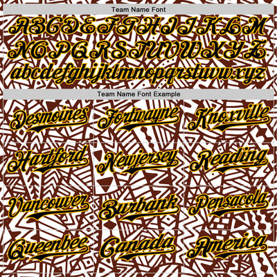 Custom White Black Brown-Gold 3D Polynesian Style Islander Authentic Baseball Jersey