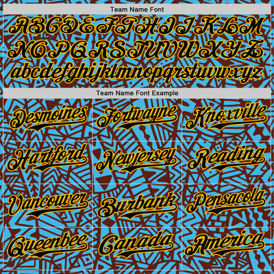 Custom Sky Blue Black Brown-Gold 3D Polynesian Style Islander Authentic Baseball Jersey