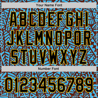 Custom Sky Blue Black Brown-Gold 3D Polynesian Style Islander Authentic Baseball Jersey