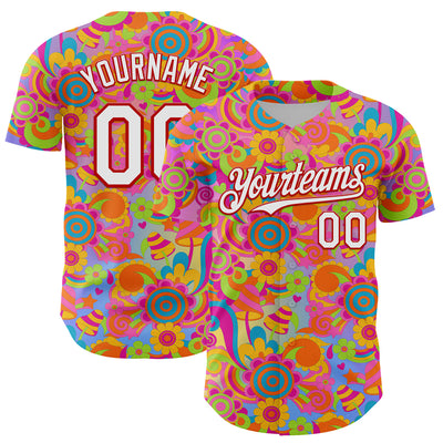 Custom Pink White-Red 3D Pattern Design Trippy Groovy Magic Mushrooms Authentic Baseball Jersey