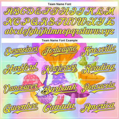 Custom Purple Neon Yellow 3D Pattern Design Trippy Psychedelic Magic Mushrooms Authentic Baseball Jersey