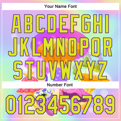 Custom Purple Neon Yellow 3D Pattern Design Trippy Psychedelic Magic Mushrooms Authentic Baseball Jersey