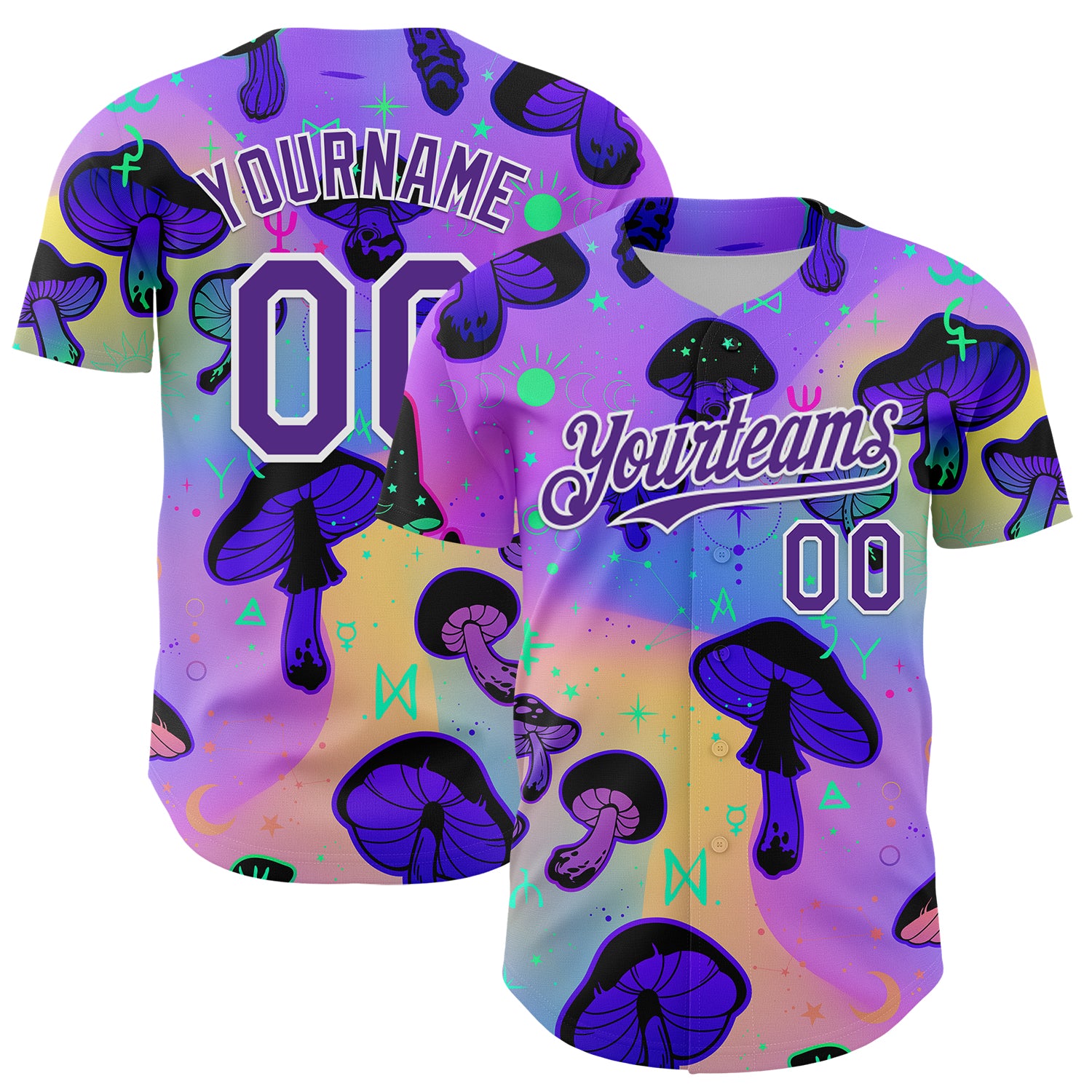 Custom Purple White 3D Pattern Design Trippy Psychedelic Magic Mushrooms Authentic Baseball Jersey