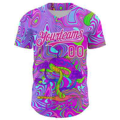 Custom Purple Deep Pink-White 3D Pattern Design Trippy Psychedelic Magic Mushrooms Authentic Baseball Jersey