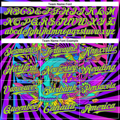 Custom Purple Neon Green 3D Pattern Design Trippy Magic Mushrooms Skull Authentic Baseball Jersey