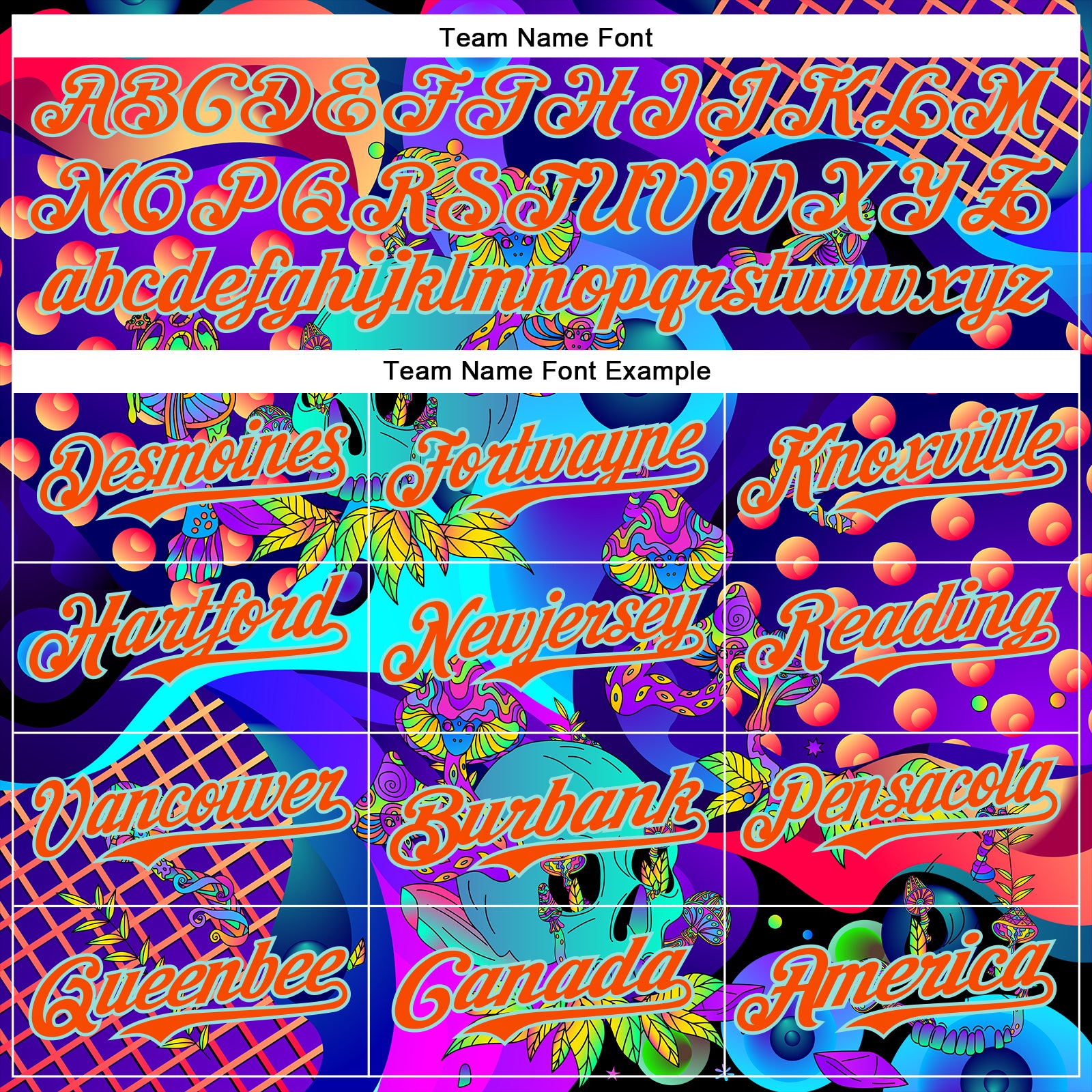 Custom Blue Orange-Ice Blue 3D Pattern Design Trippy Magic Mushrooms Skull Authentic Baseball Jersey