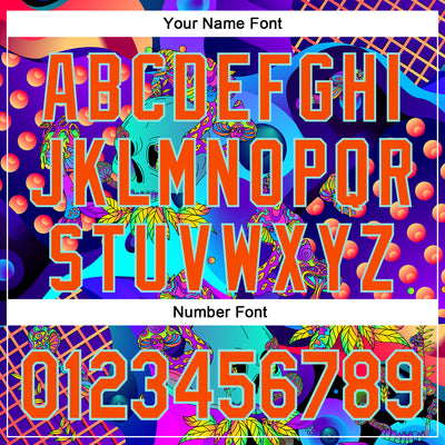 Custom Blue Orange-Ice Blue 3D Pattern Design Trippy Magic Mushrooms Skull Authentic Baseball Jersey