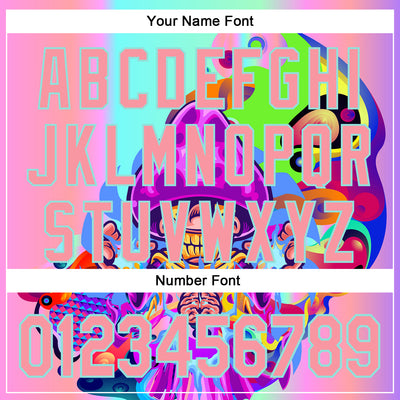 Custom Purple Medium Pink-Ice Blue 3D Pattern Design Trippy Magic Mushrooms Acid Authentic Baseball Jersey