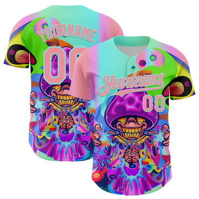 Custom Purple Medium Pink-Ice Blue 3D Pattern Design Trippy Magic Mushrooms Acid Authentic Baseball Jersey