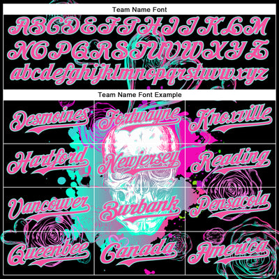 Custom Black Pink-Ice Blue 3D Pattern Design Trippy Magic Mushrooms Skull Authentic Baseball Jersey