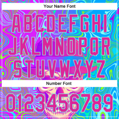 Custom Blue Deep Pink-Ice Blue 3D Pattern Design Trippy Magic Mushrooms Skull Authentic Baseball Jersey