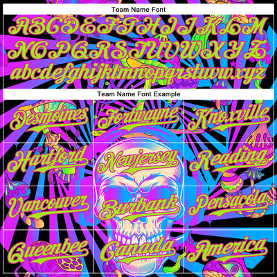 Custom Purple Neon Green-Deep Pink 3D Pattern Design Trippy Magic Mushrooms Skull Authentic Baseball Jersey