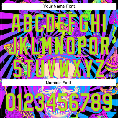 Custom Purple Neon Green-Deep Pink 3D Pattern Design Trippy Magic Mushrooms Skull Authentic Baseball Jersey