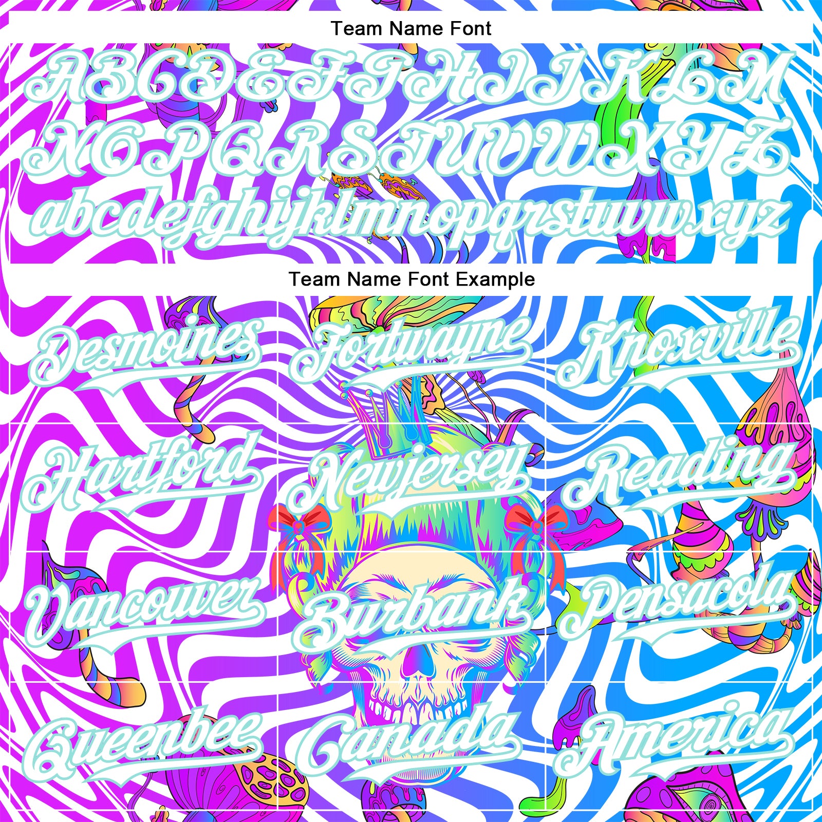 Custom Purple White-Ice Blue 3D Pattern Design Trippy Magic Mushrooms Skull Authentic Baseball Jersey