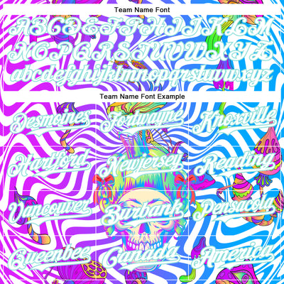 Custom Purple White-Ice Blue 3D Pattern Design Trippy Magic Mushrooms Skull Authentic Baseball Jersey